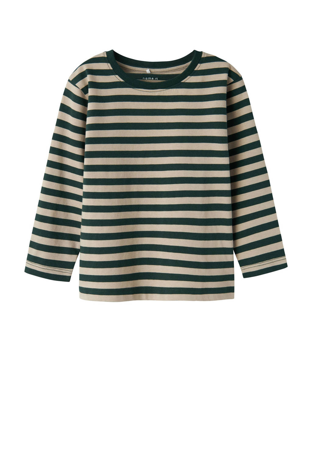 NAME IT gestreepte longsleeve NMMSALMO beige/groen