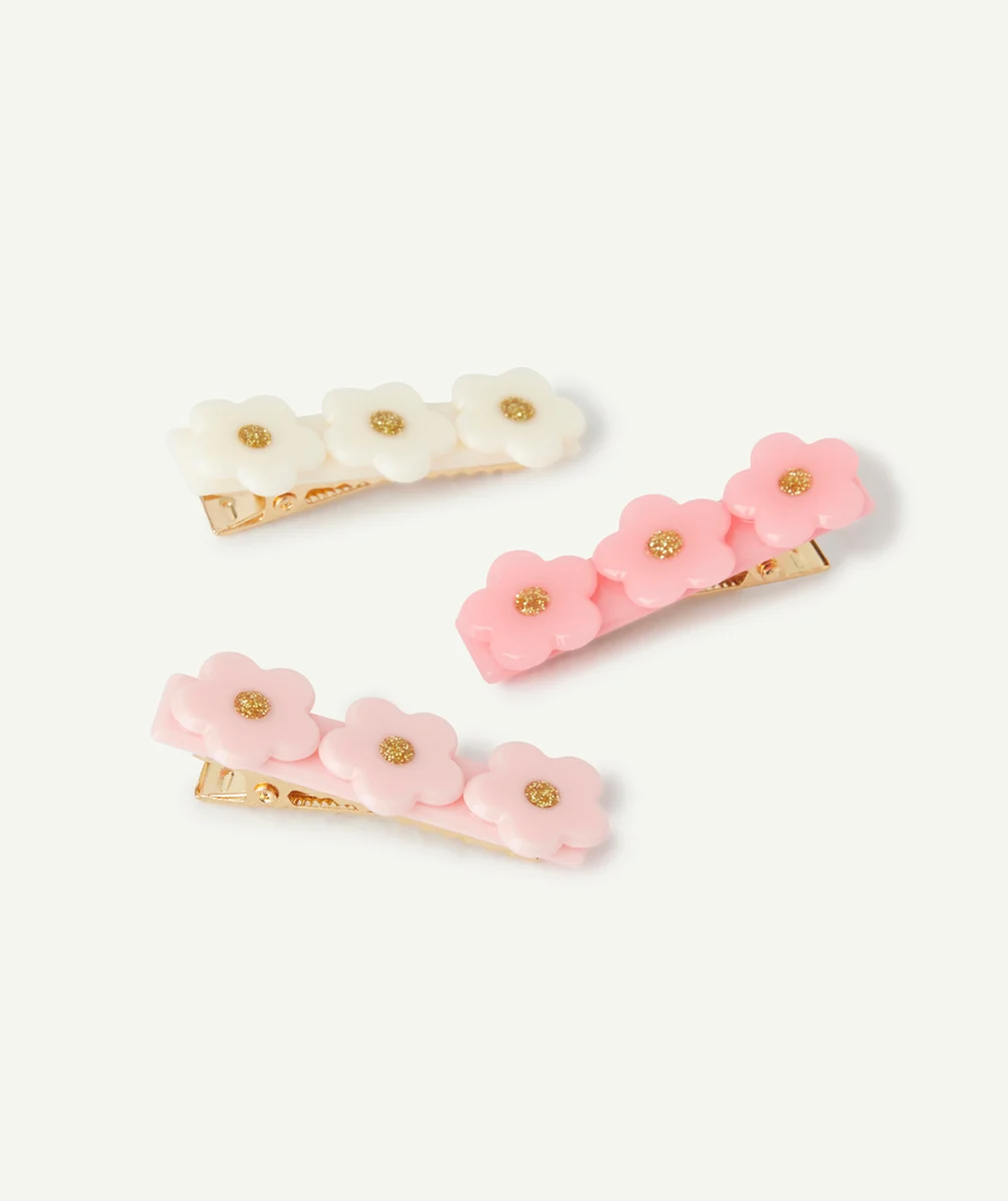 lot de 3 barrettes bébé fille avec fleurs rose et blanc