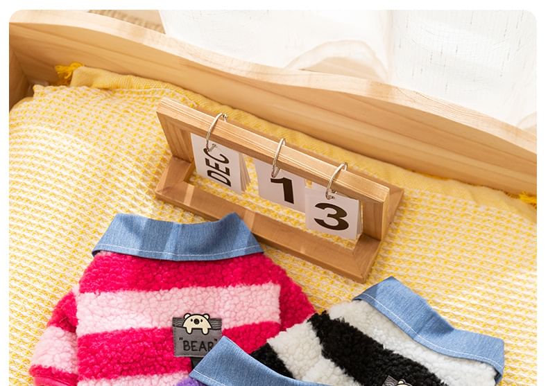 Cissilli - Gestreepte Chenille Pet Top met Applique en Kraag
