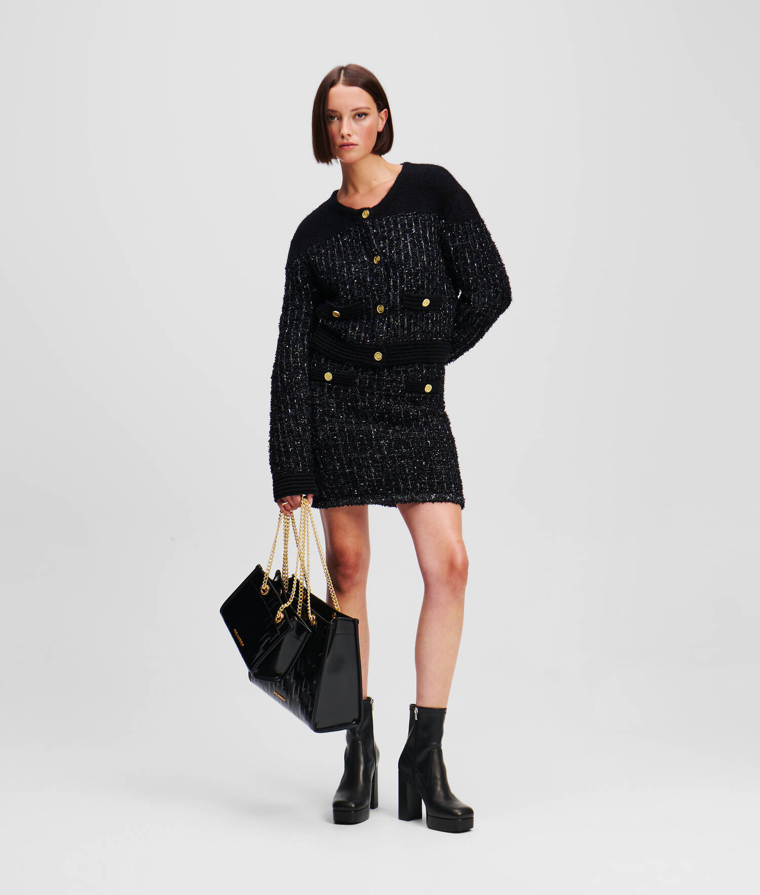 JUPE EN TRICOT BOUCLÉ KARL ESSENTIAL - Noir