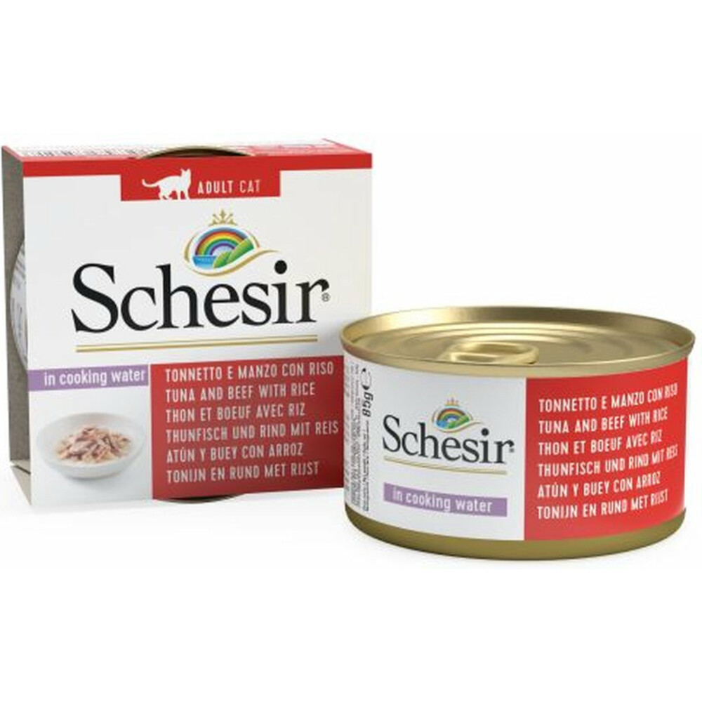 14x Schesir Kattenvoer Gekookte Tonijn en Rundvlees met Rijst85 gr