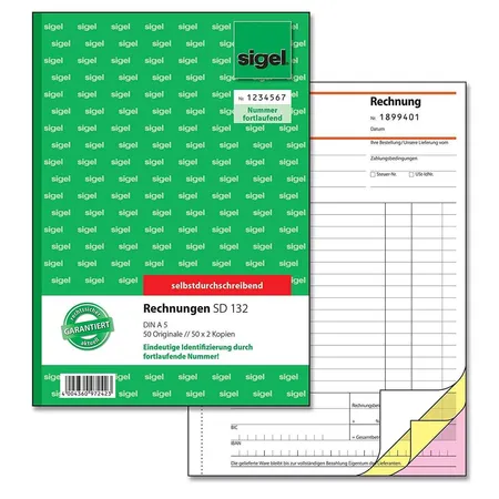 Sigel Rechnungen fortlaufend nummeriert, A5, 3x50 Blatt, selbstdurchschreibend