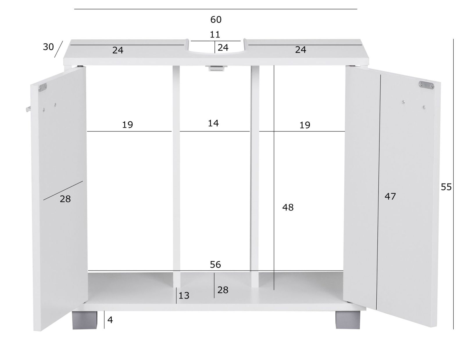 Waschbeckenunterschrank - weiß - 60 cm