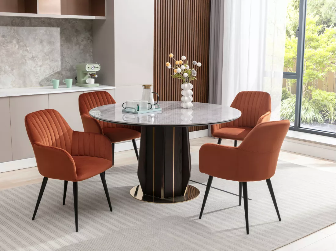 Lot de 2 chaises avec accoudoirs en velours et métal noir - Terracotta - ELEANA