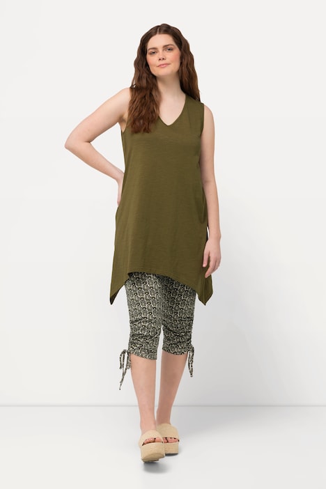 Longtop, Zipfelsaum, A-Linie, V-Ausschnitt, Biobaumwolle