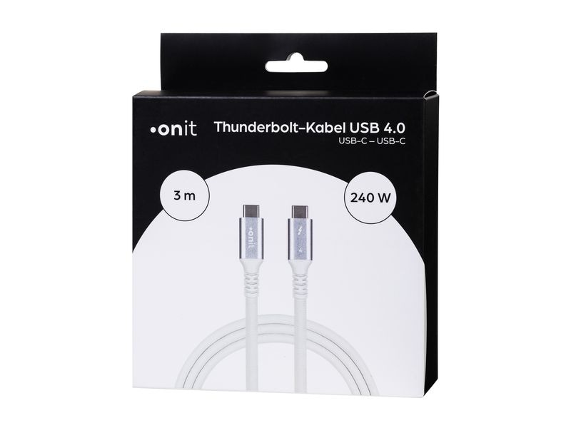 onit Thunderbolt 4-Kabel USB C - USB C 3 m, Weiss Verbindungskabel mit geflochtener Nylonummantelung