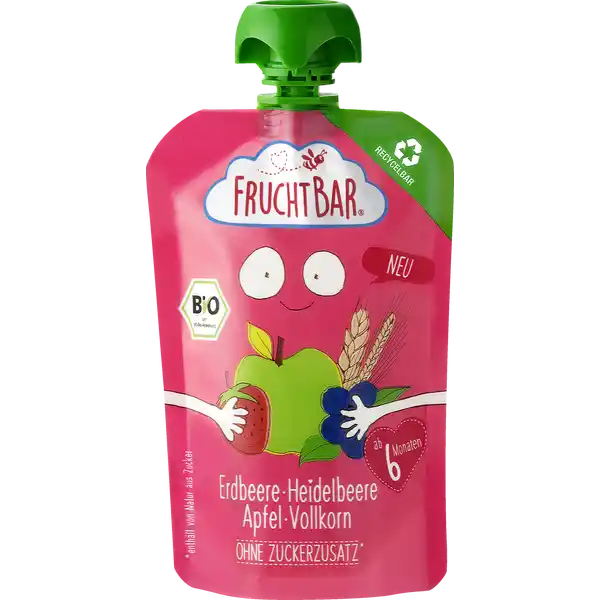 Bio Fruchtpüree Erdbeere, Heidelbeere, Apfel, Vollkorn