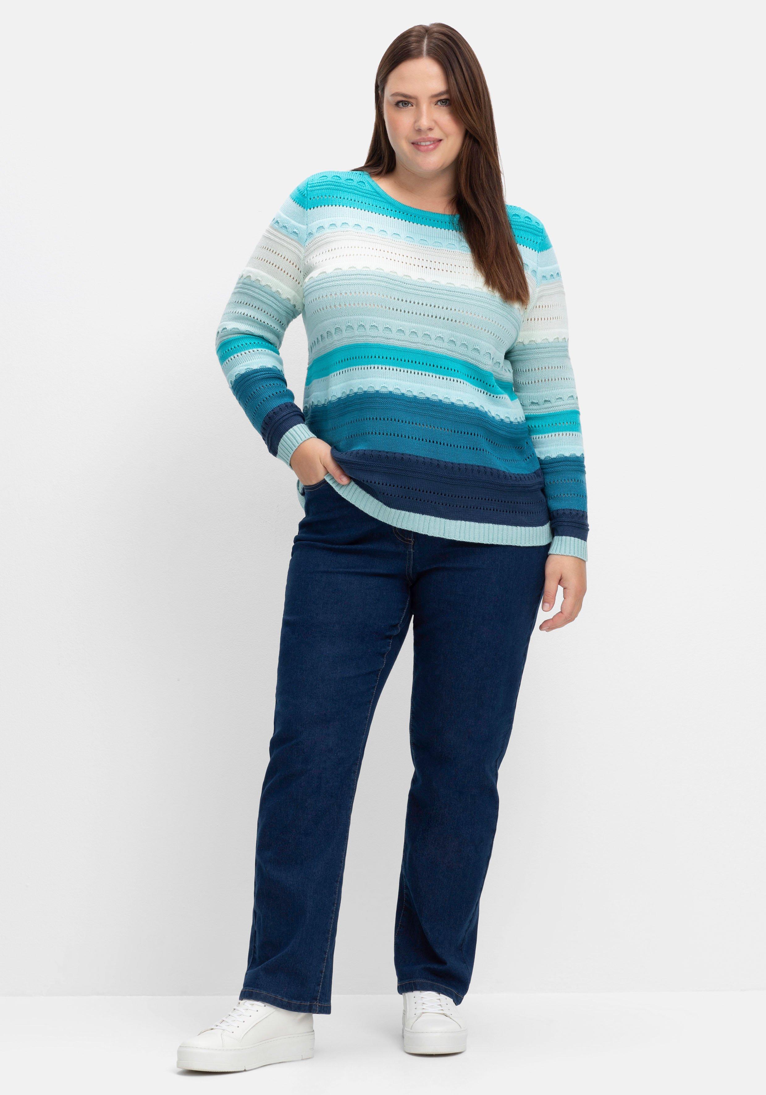 Pullover im Colorblocking und Ajourstrickmuster