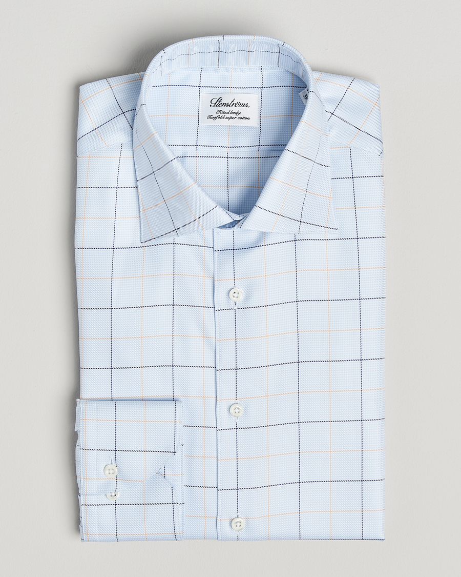 Stenströms Fitted Body Checked Houndstooth Shirt Blue