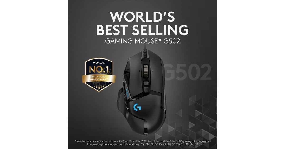 LogitechG502 HERO High Performance Gaming Mouse  (Zwart, 100 - 25.600 dpi, RGB leds)