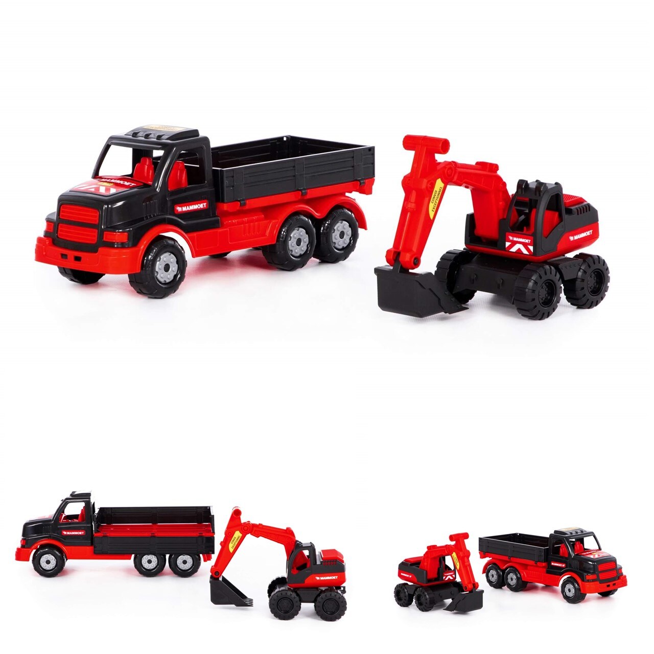 Polesie Spielzeug LKW Schwertransport Bagger 95923 Radlader 2er Set ab 1 Jahr rot