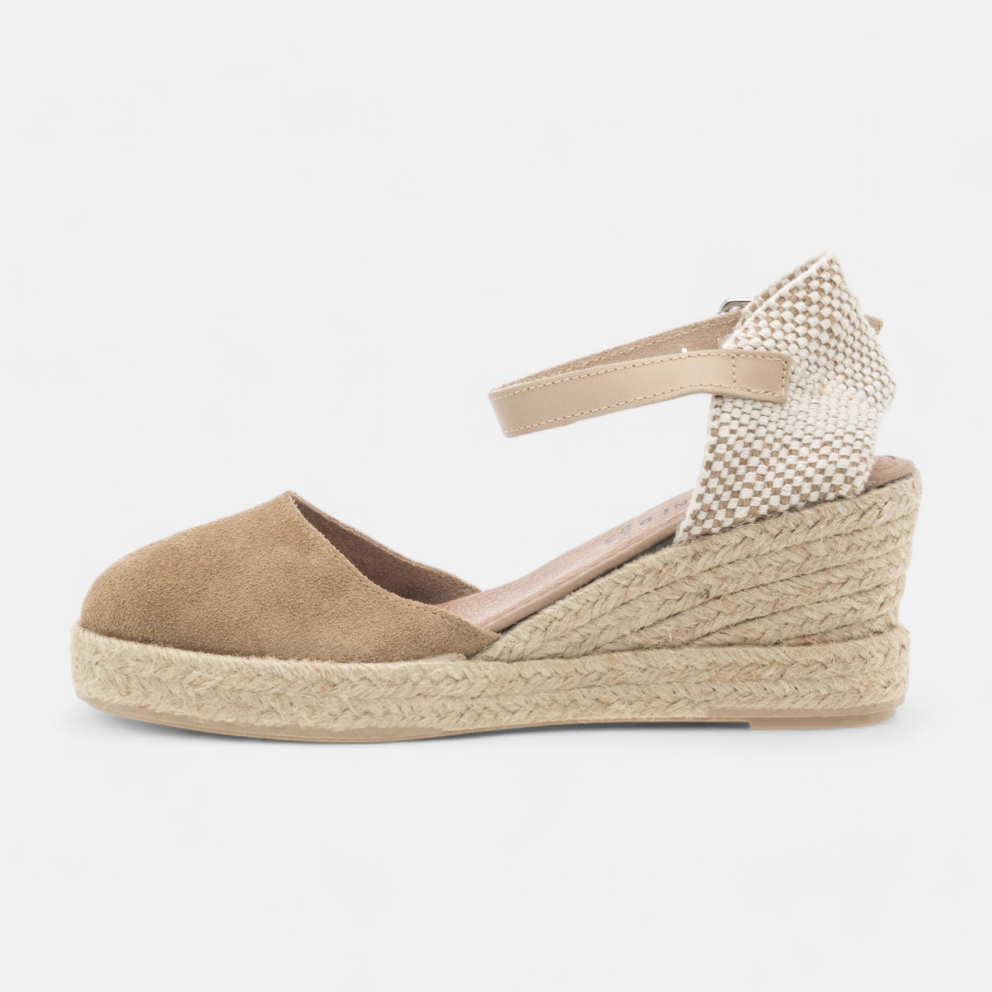 Espadrilles à talon compensé Femme en cuir taupe