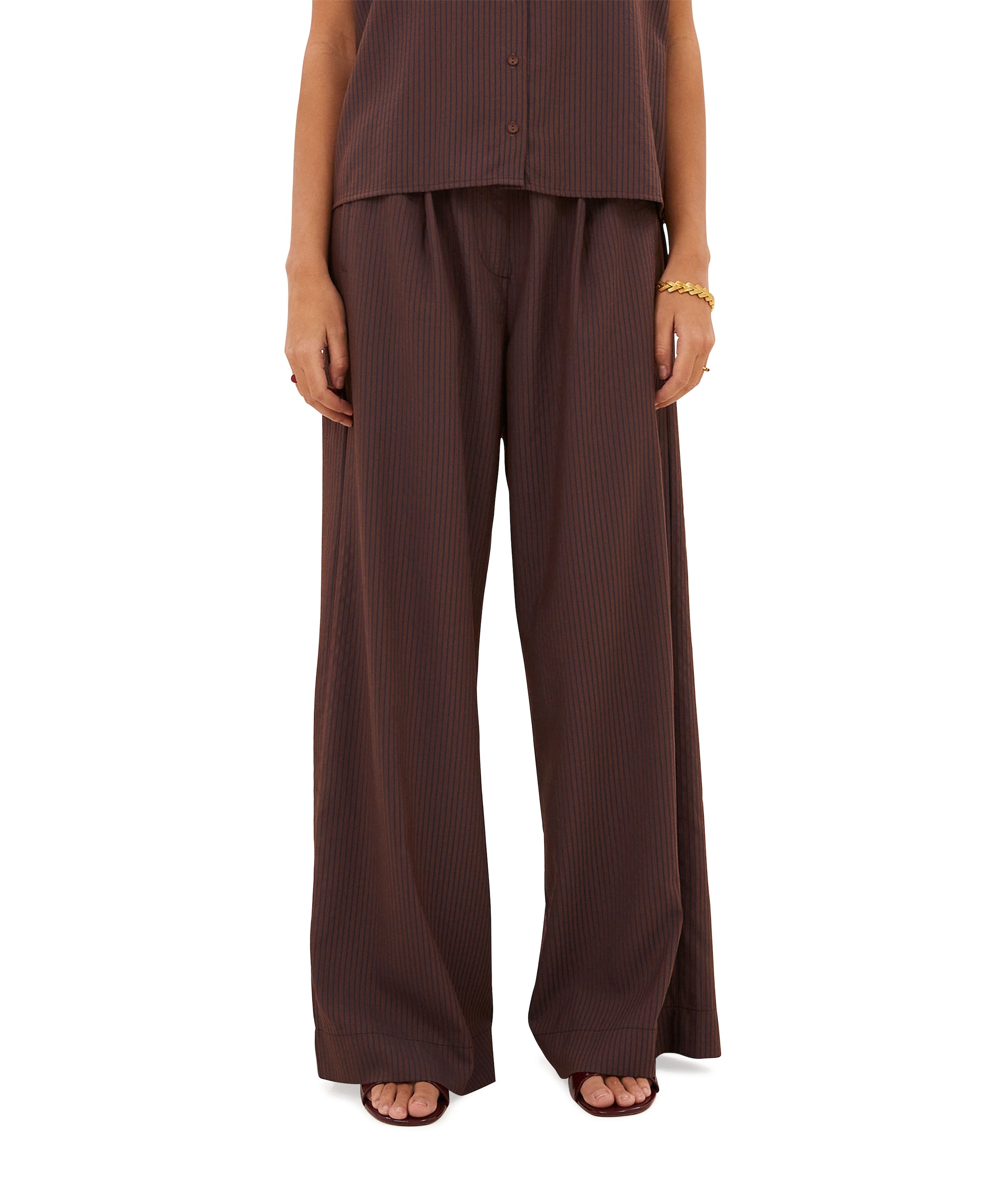 by-bar celin tan stripe dames broek bruin