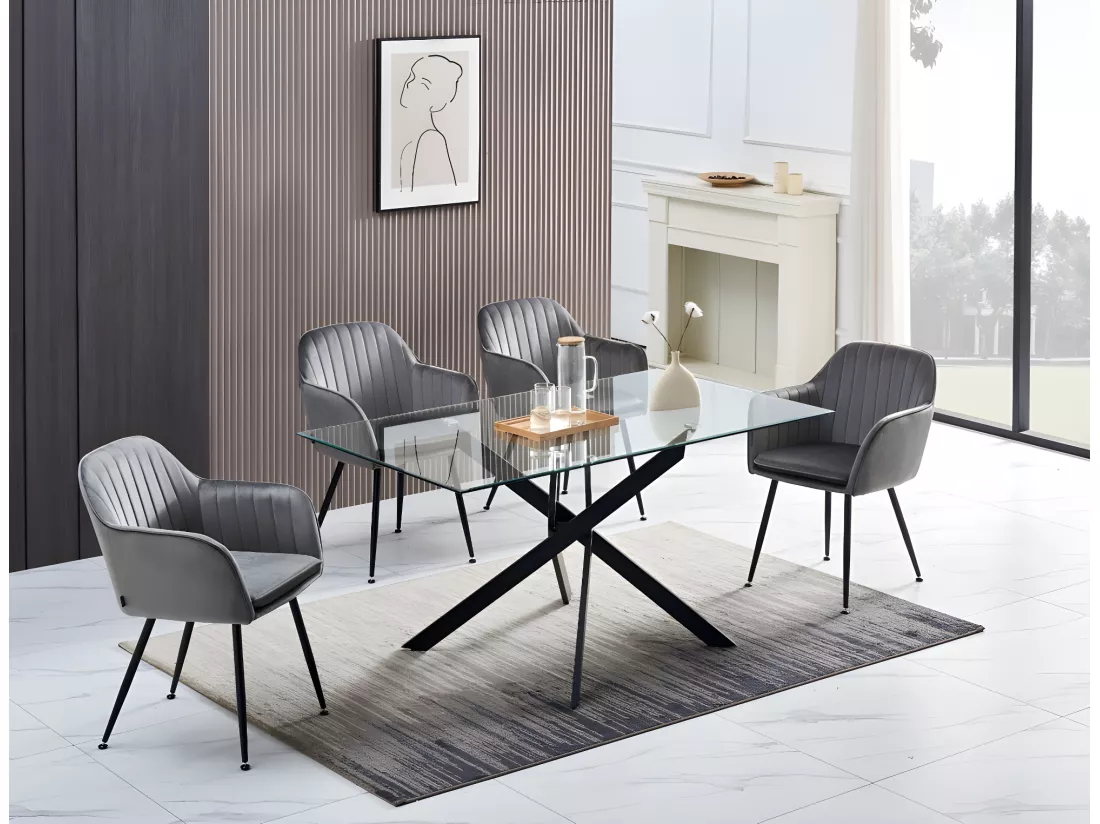 Table repas jessica verre 150x90 cm 4 à 6 couverts