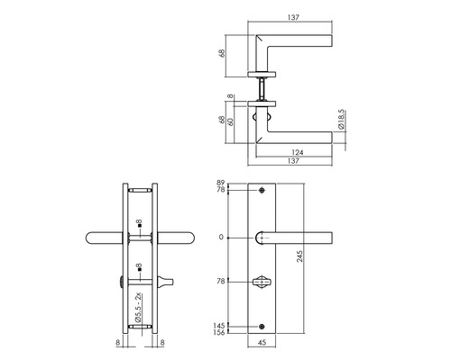 Intersteel Bastian WC-set met lange schotel, 78 mm, antraciet mat