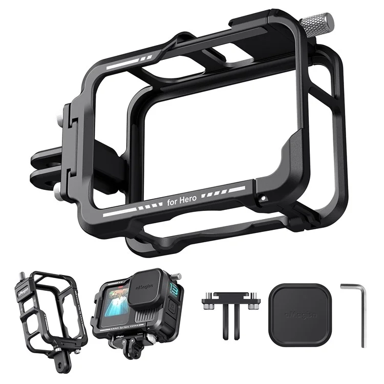 AMAGISN - GoPro Hero 13 / 12 / 11 / 10 / 9 Black Hardcase Schutzgehäuse mit Halterung / Protective Housing aus Metall - Schwarz