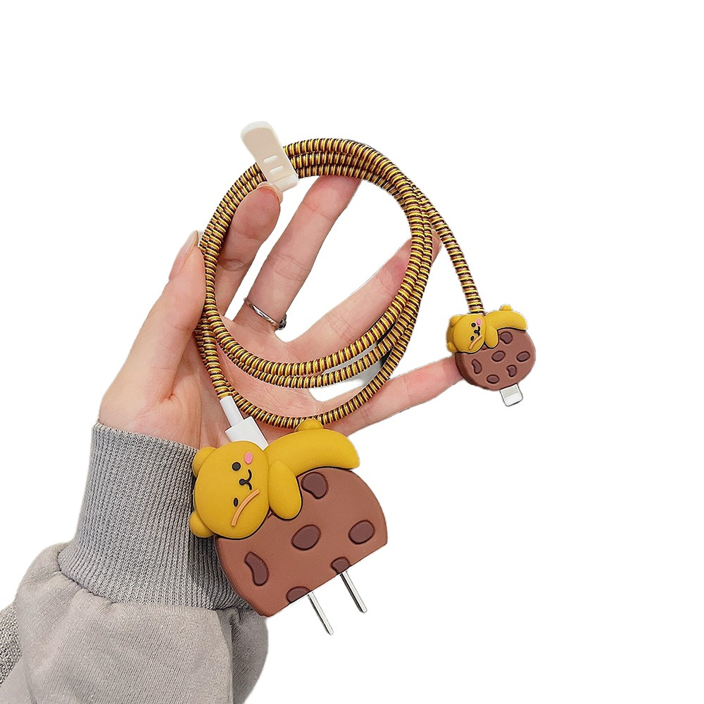 2in1 Lightning Kabel Bruchschutz Kabelbeisser   Apple 20W/18W Ladegerät Schutzhülle - Bär
