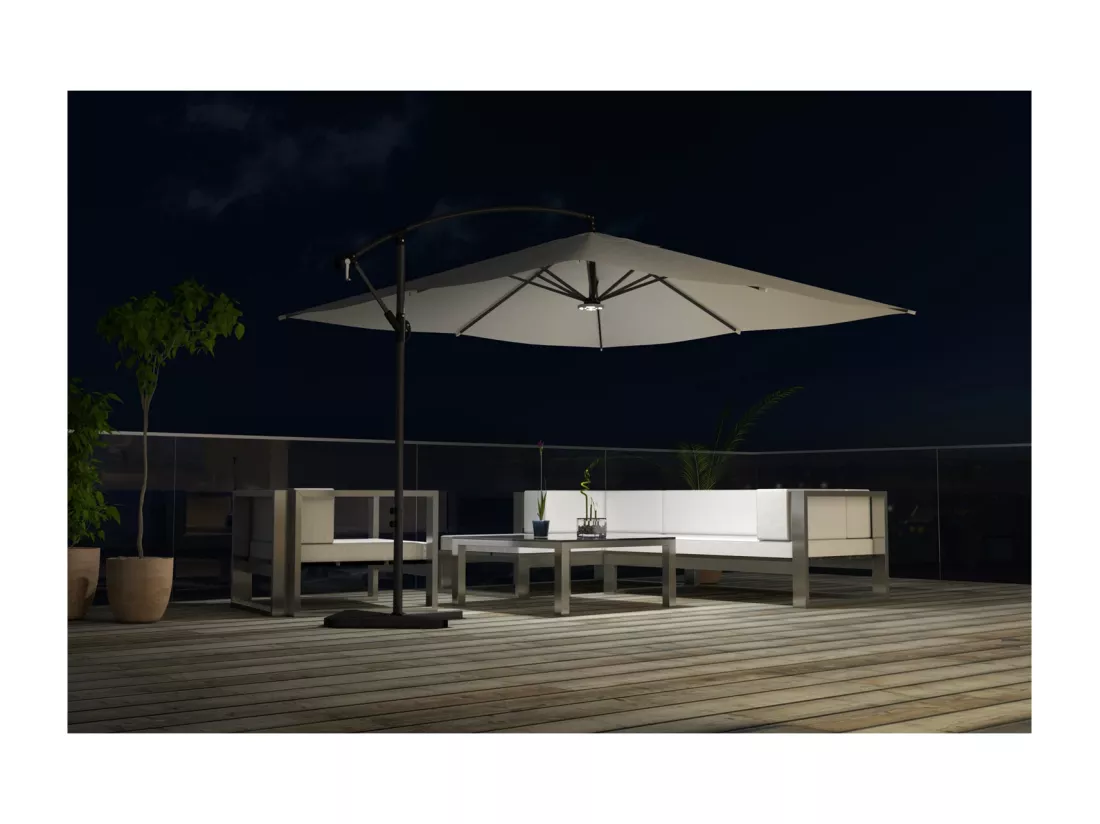 Parasol LED déporté carré 3x3m écru SOLENZARA LED