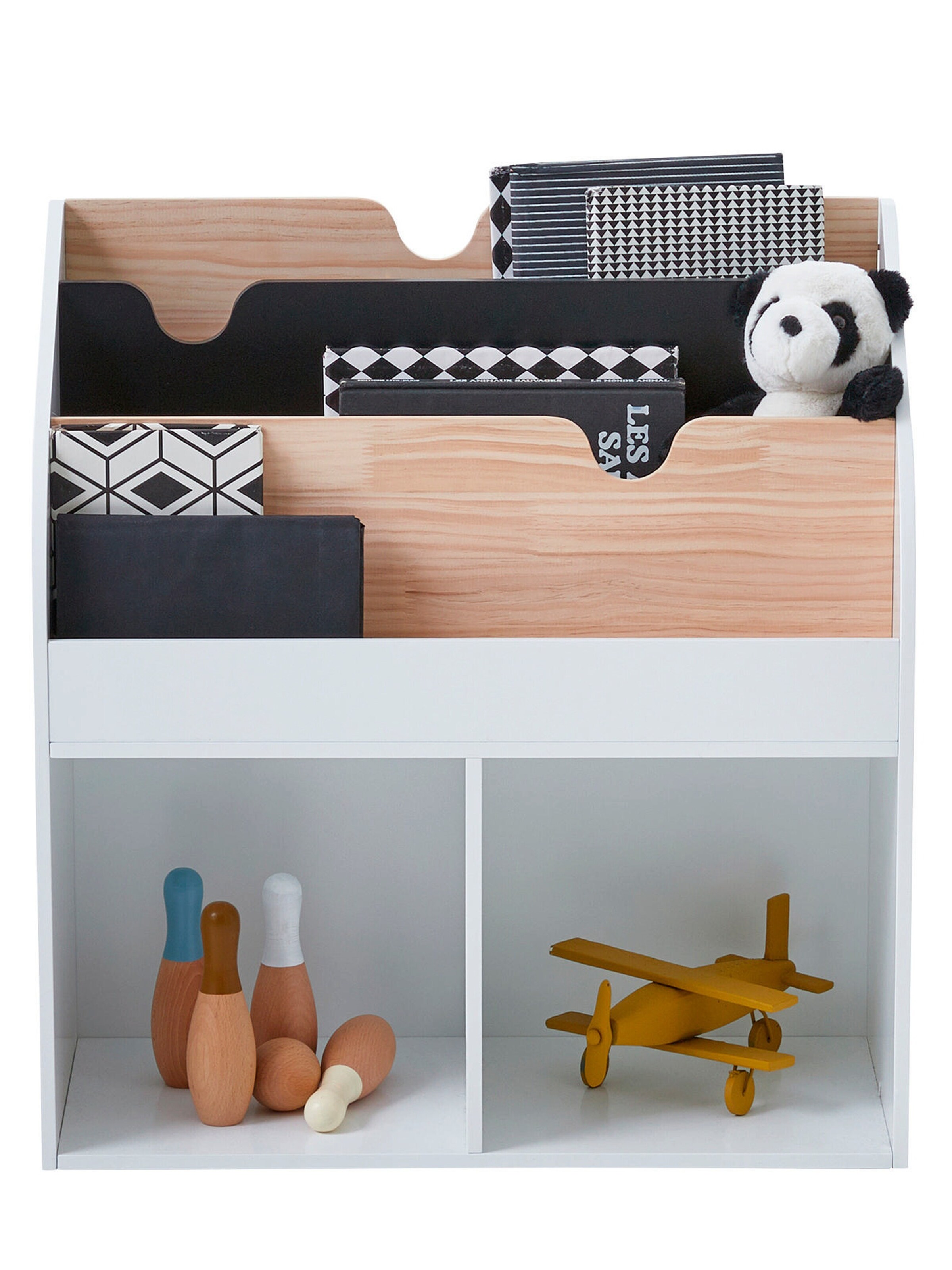 Vertbaudet Kinder Bücherregal SCHOOL, 2 Fächer weiß/natur/schwarz