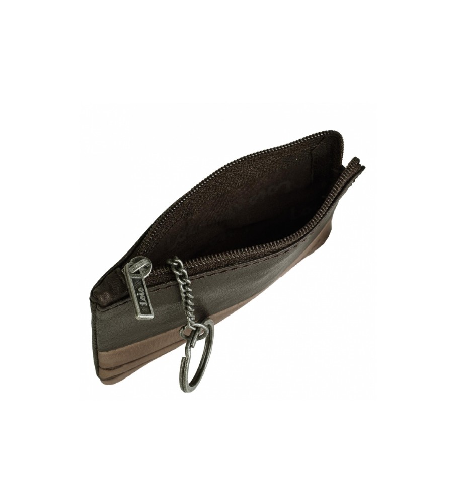 Carteira Lois em couro com sistema de chaveiro com bloqueio RFID 202402 Marrom - 11x7cm -