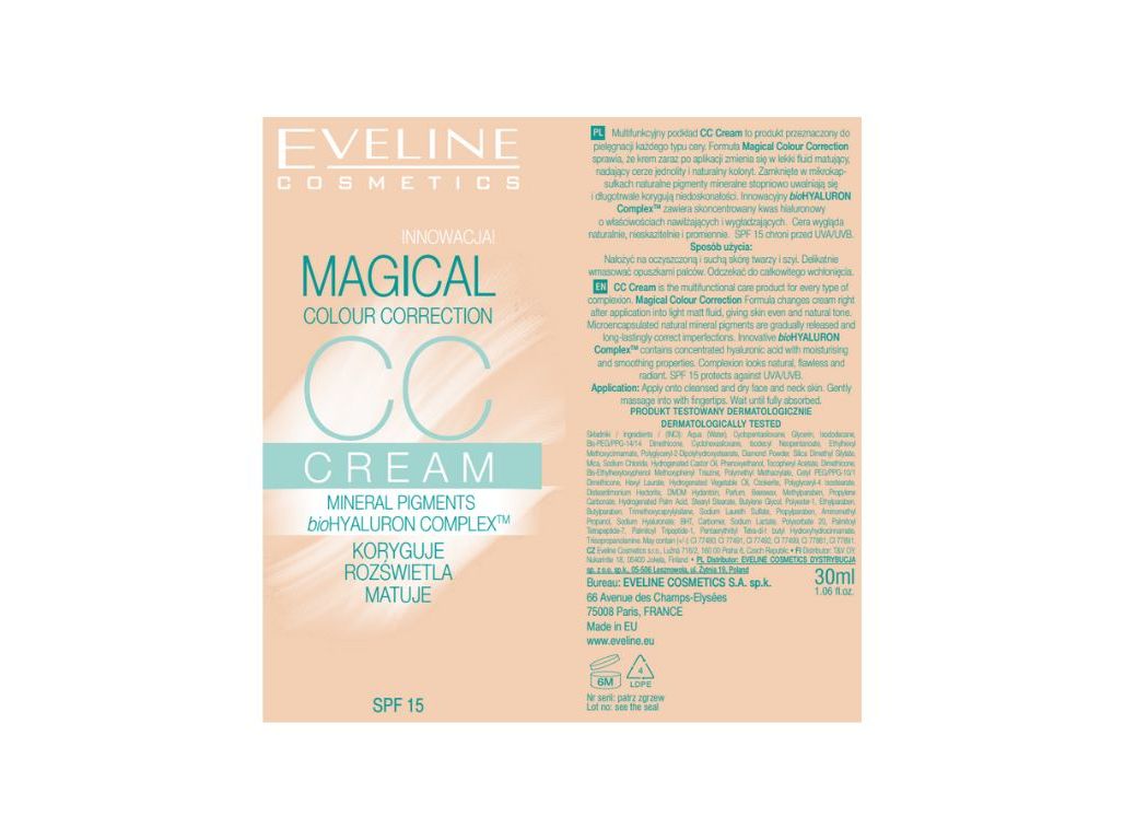 CREME ROSTO EVELINE MAGICAL CC BEIGE 30ML