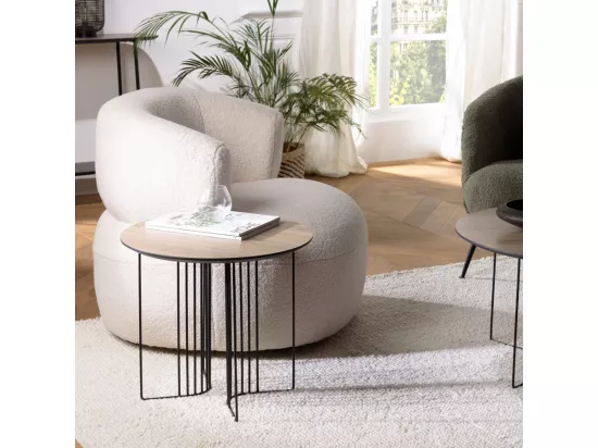 FLEUR - Table d'appoint biseautée 50x50cm mocha pieds graphiques métal