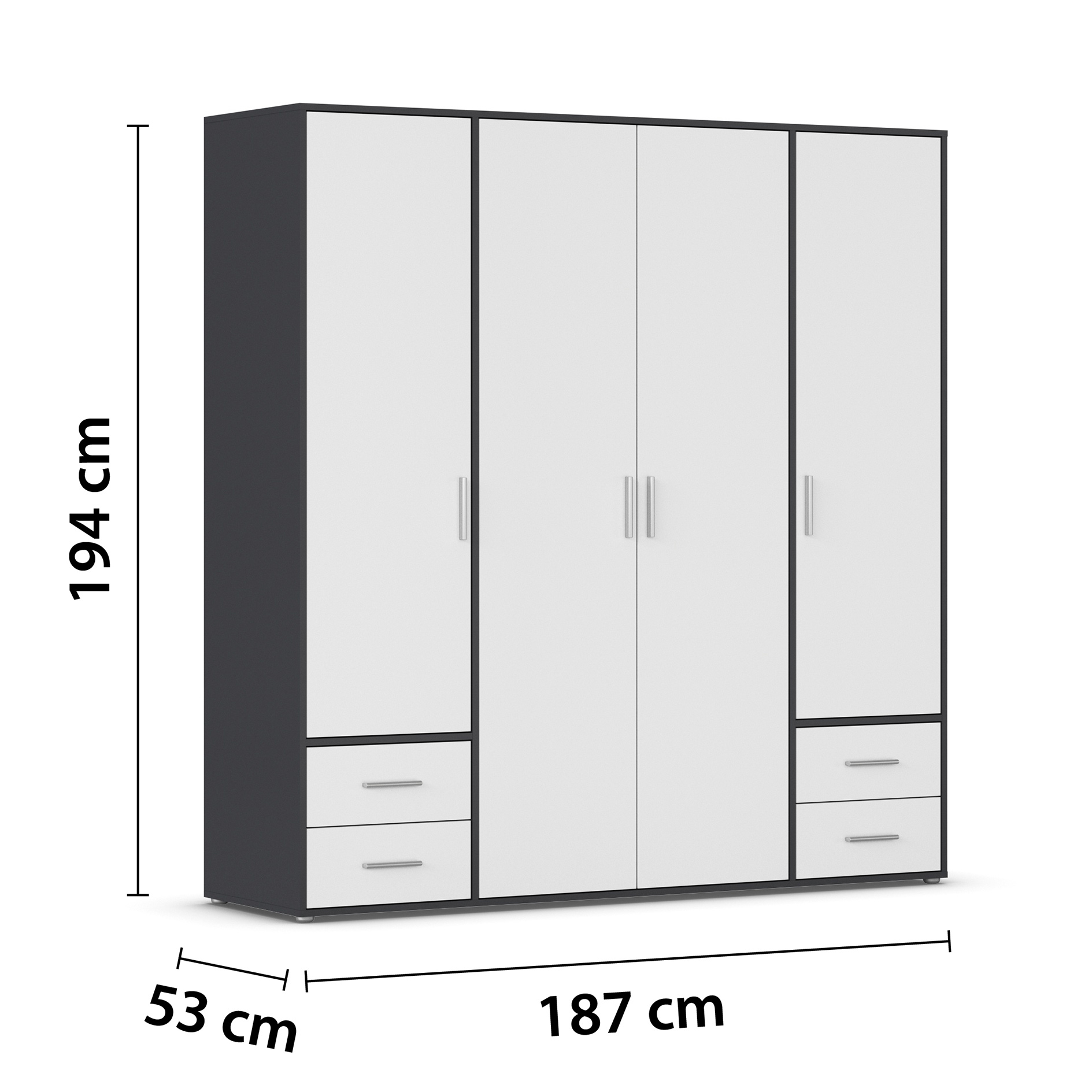 Drehtürenschrank - alpinweiß - grau metallic - 187 cm