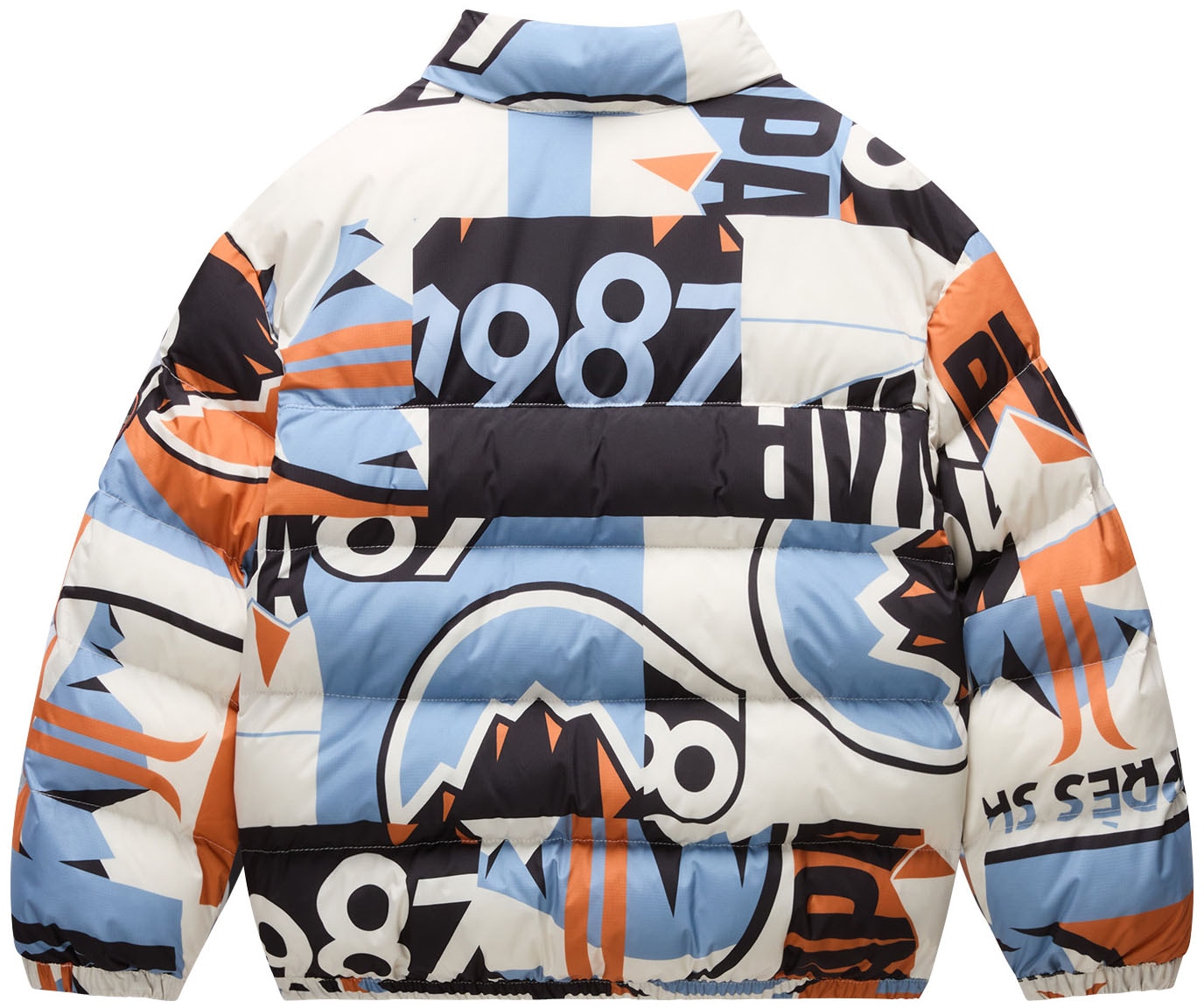 Napapijri Winterjacke ohne Kapuze Stehkragen, Alloverprint, elastische Bündchen