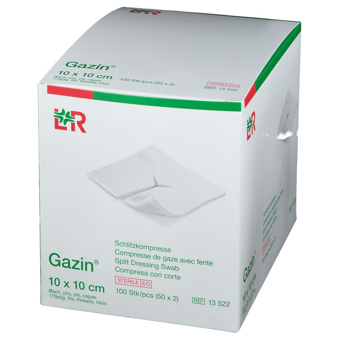 Gazin® Schlitzkompresse 10 cm x 10 cm steril 8 lagig