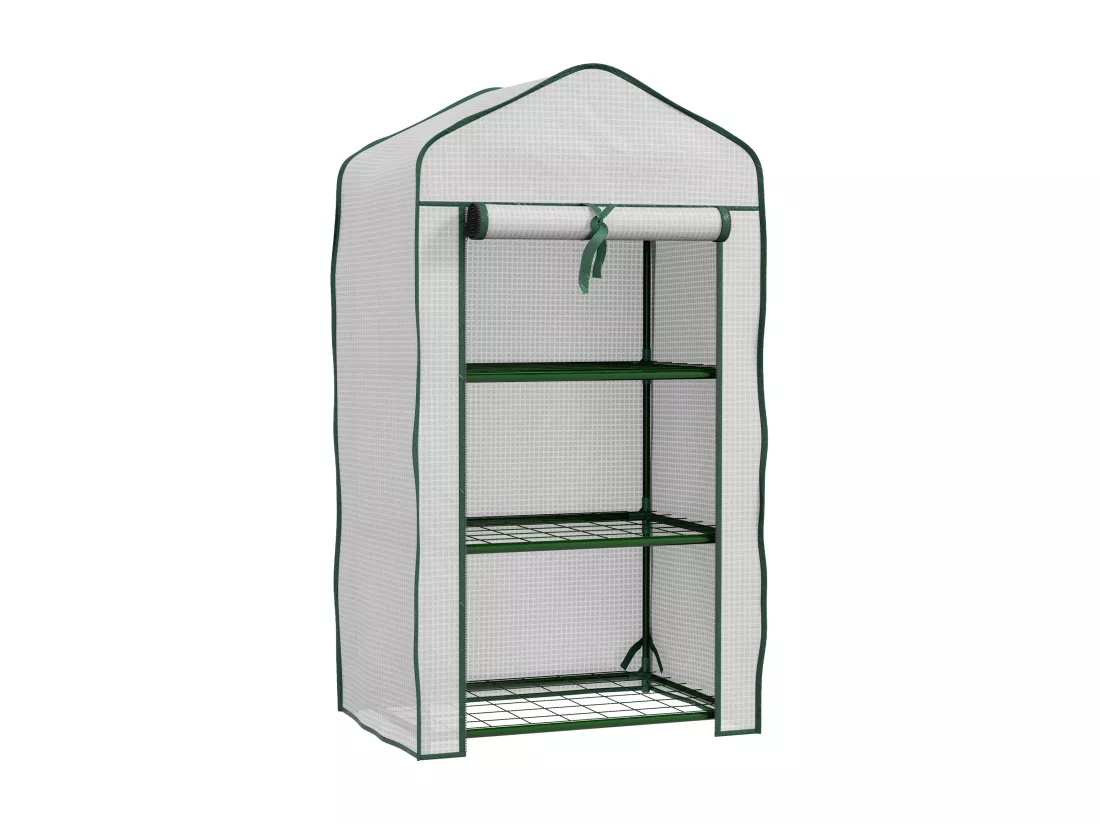 Serre de jardin balcon 3 niveaux métal thermolaqué vert PE blanc
