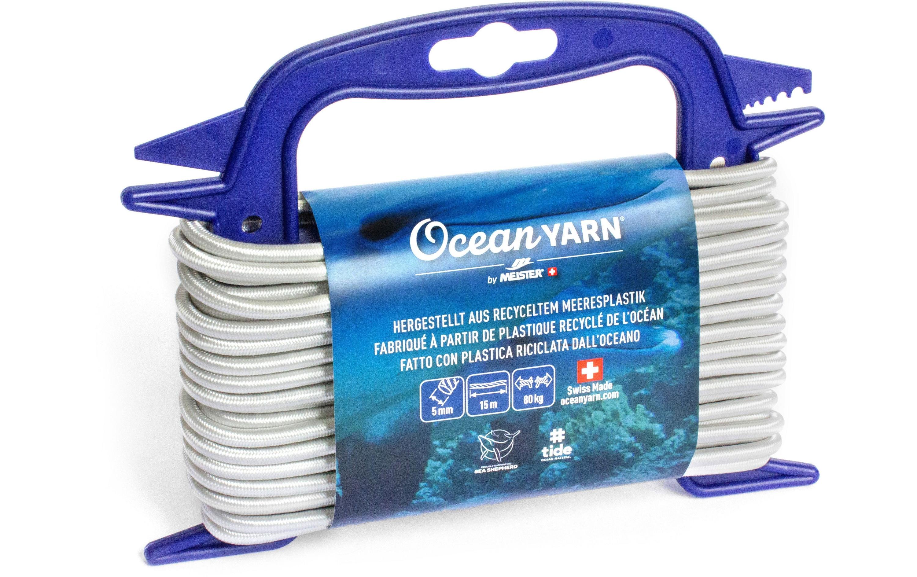 Seil OceanYarn Ø 5 mm, 15 m, 80 kg, Weiss, elastischElastisches Gummi-Spannseil aus recyceltem Kunststoff