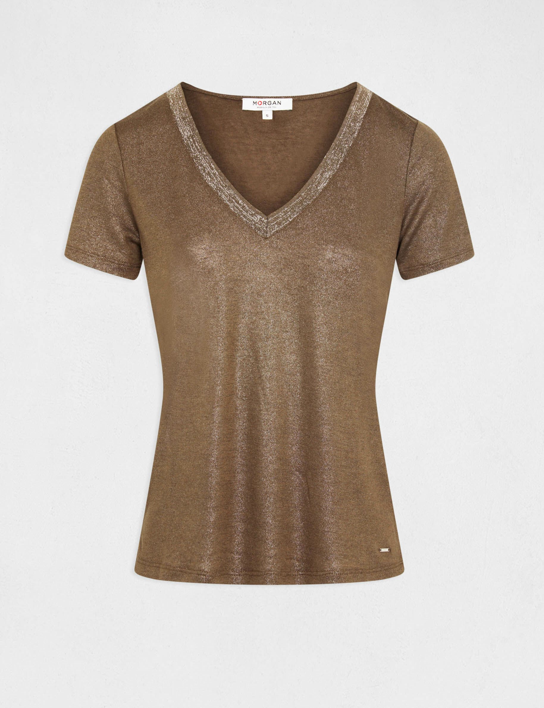 T-shirt manches courtes fils métallisés vert moyen femme - vert_moyen