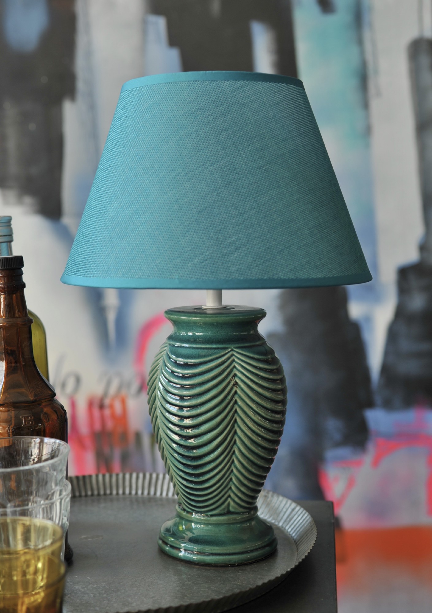 Tischlampe 'Gamprin', blau, Ø 25 cm, H 39 cm von fischer's lagerhaus