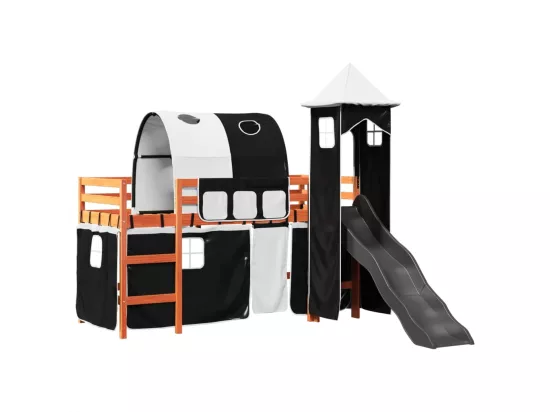 Lit mezzanine enfants avec tour blanc/noir 80x200cm pin massif