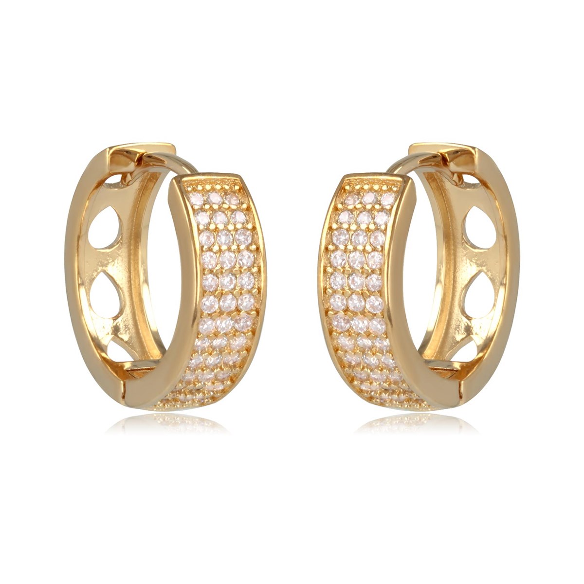 Boucles d'oreille créoles plaqué or triple rangs de cubic zirconia 15MM