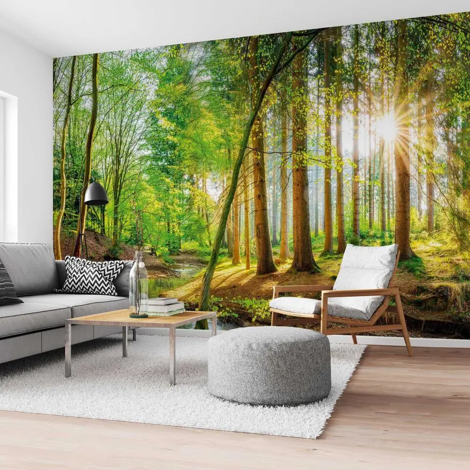 Fotobehang Bos in de zon - 260x384cm - Groen
