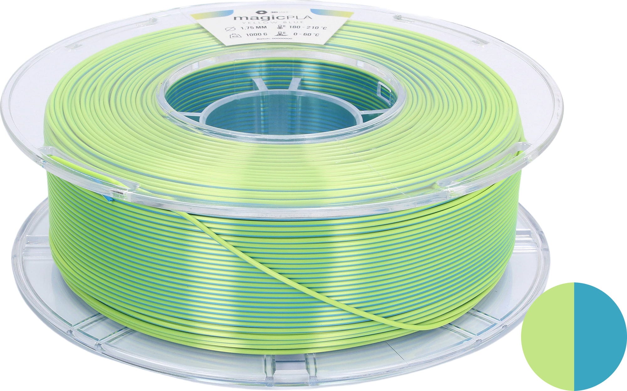 3DJAKE  magicPLA  Lemon Grass, 1,75 mm / 1000 g    Zweifarbiges PLA-Filament für bunte Farbkreationen in Lemon Gras