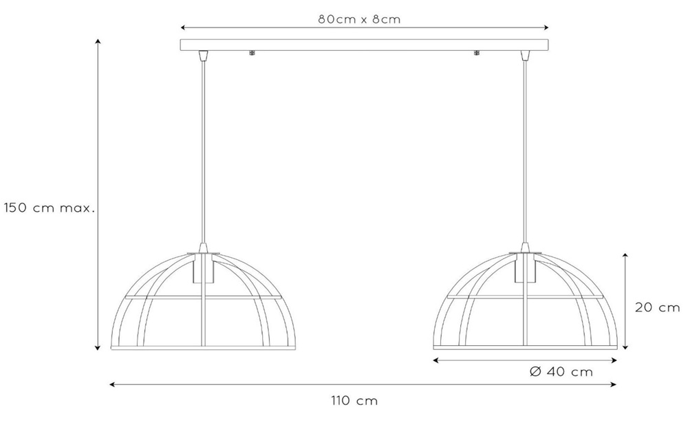 Lucide Dikra hanglamp 110cm 2x E27 zwart