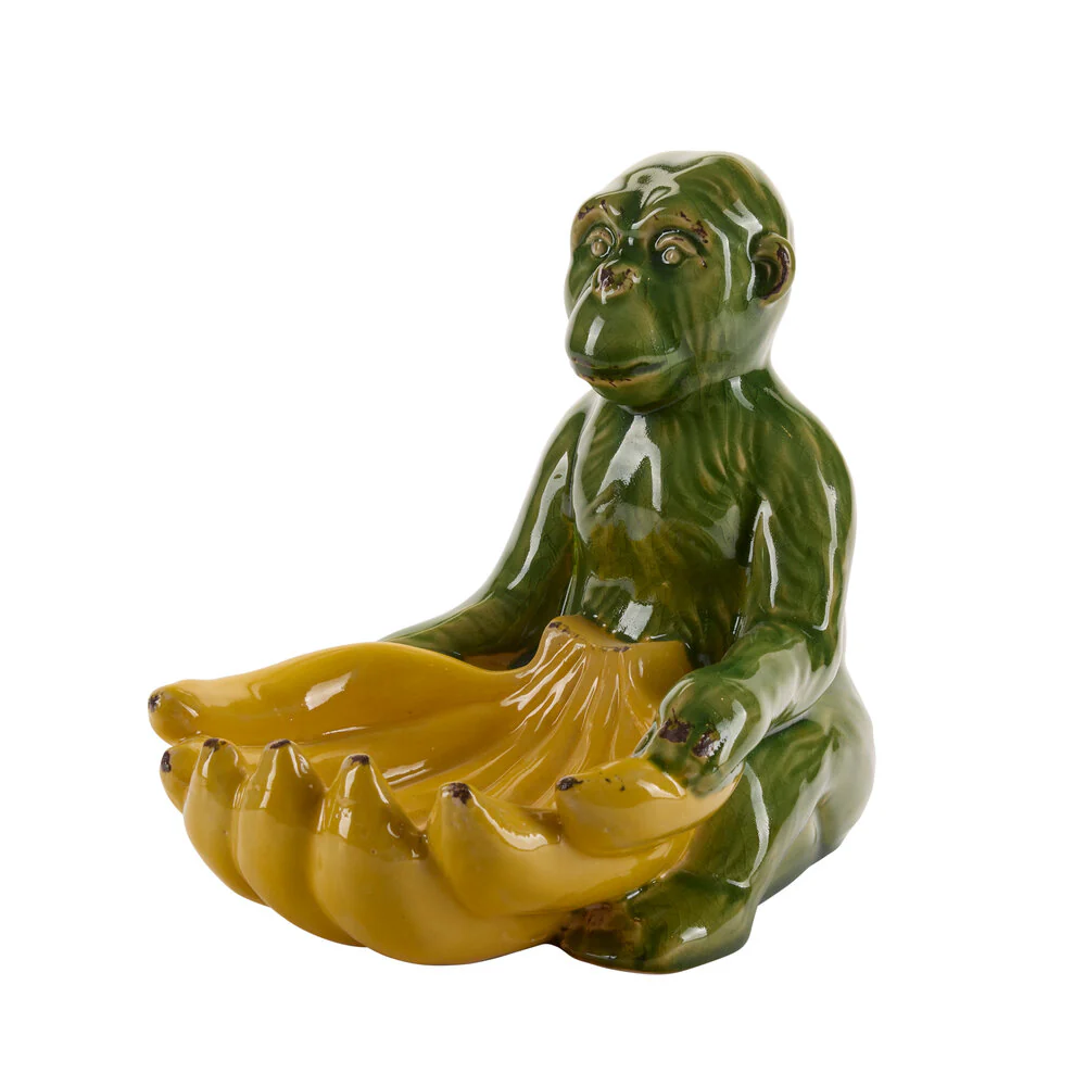 Bahne Interior  Abe med banan skål, grøn/gul - H23 cm