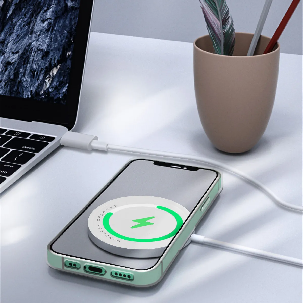 Avizar Chargeur Sans Fil iPhone 15W Blanc