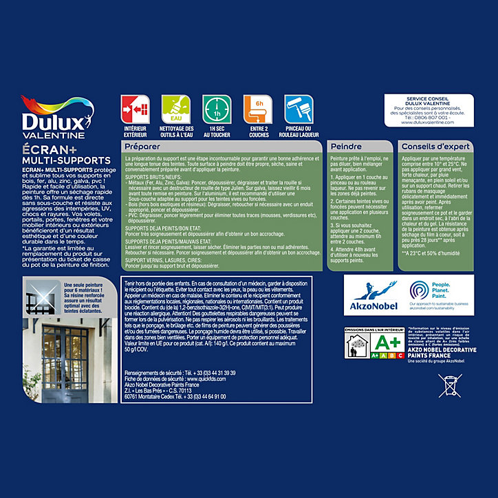 Peinture extérieure multi-supports Ecran+ Dulux Valentine satin blanc cassé 2L