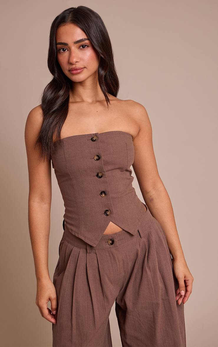 Chocolat Top Bustier Boutonné Tissé Petite