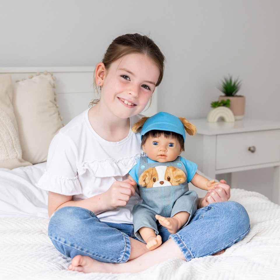 Tiny Treasures - dukke-outfit med hundehvalp i 3 dele
