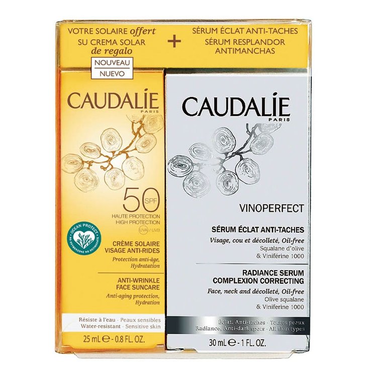 Coffret Vinoperfect sérum éclat 30ml + crème solaire visage SPF50 offert