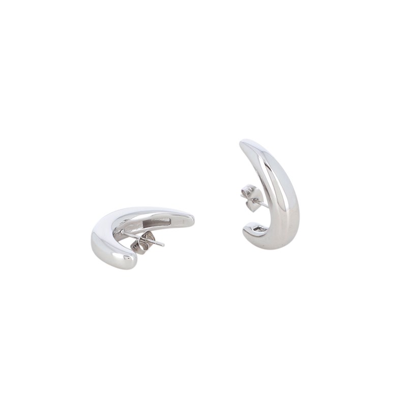 Boucles d'oreilles en acier argenté effet manchette de lobe en forme de lune lisse