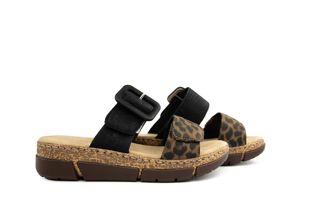 Rieker Slipper Braun Schwarz Leo