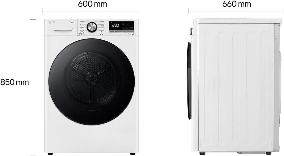 LG V9AYXT, Trockner, 10 kg, Wärmepumpentrockner mit Dual Inverter Wärmepumpentechnologie, 60 x 66 x 85 cm, Allergy Care Programm, Trockner mit Smart ThinQ-Technologie, Weiß