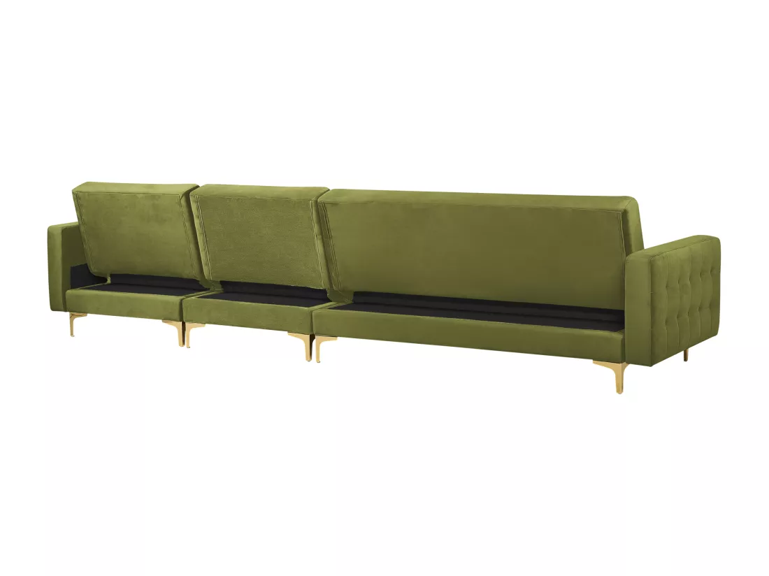 Canapé modulable côté droite en velours vert avec ottoman ABERDEEN