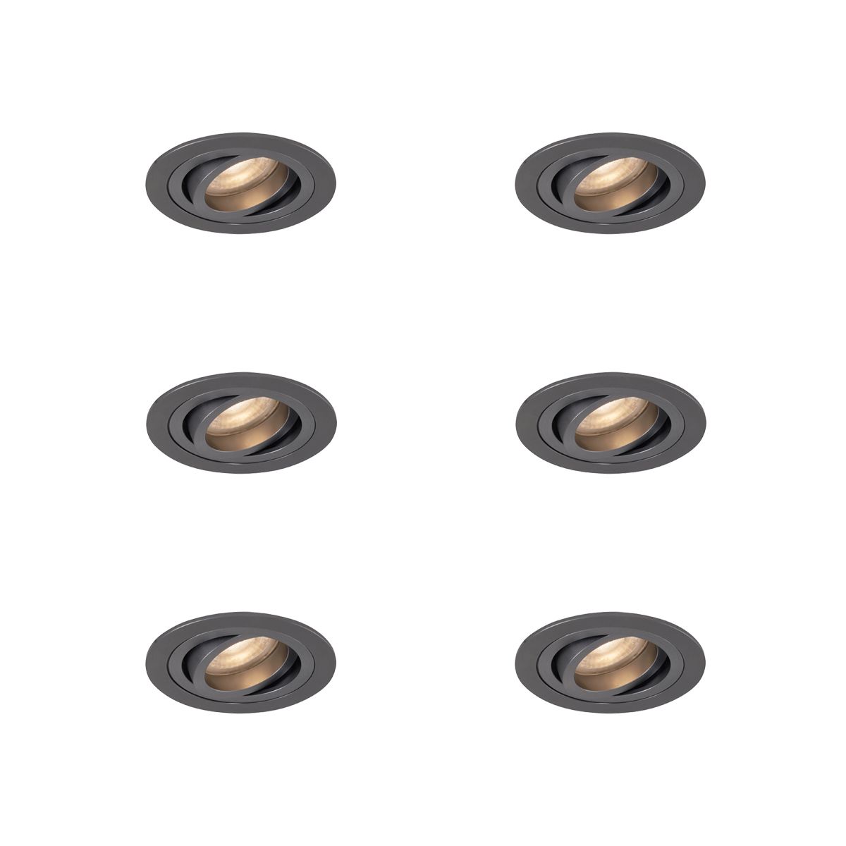 Set van 6 Moderne inbouwspot gunmetal GU10 50mm rond kantelbaar - Rondoo