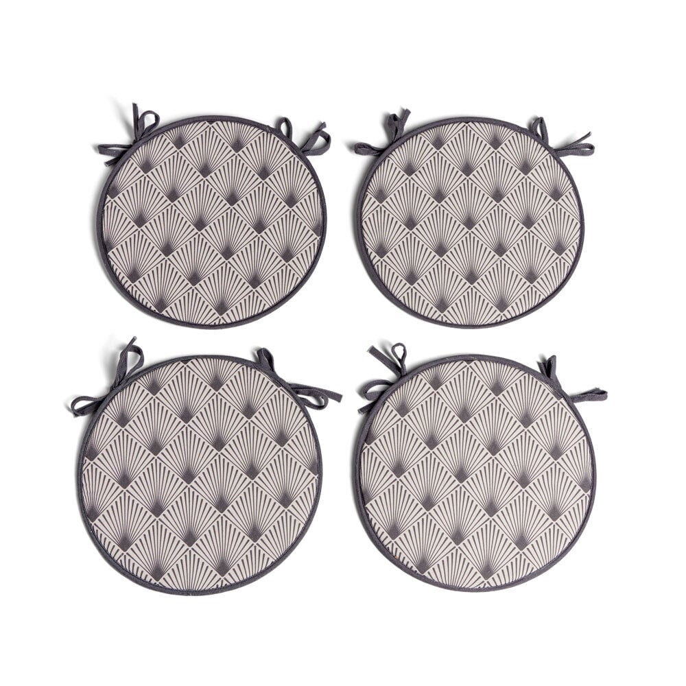 Lot de 4 galettes de chaise polyester et coton blanc et gris Ø38cm